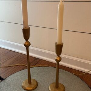 Elegant (2) Antique Brass iron candle holders.